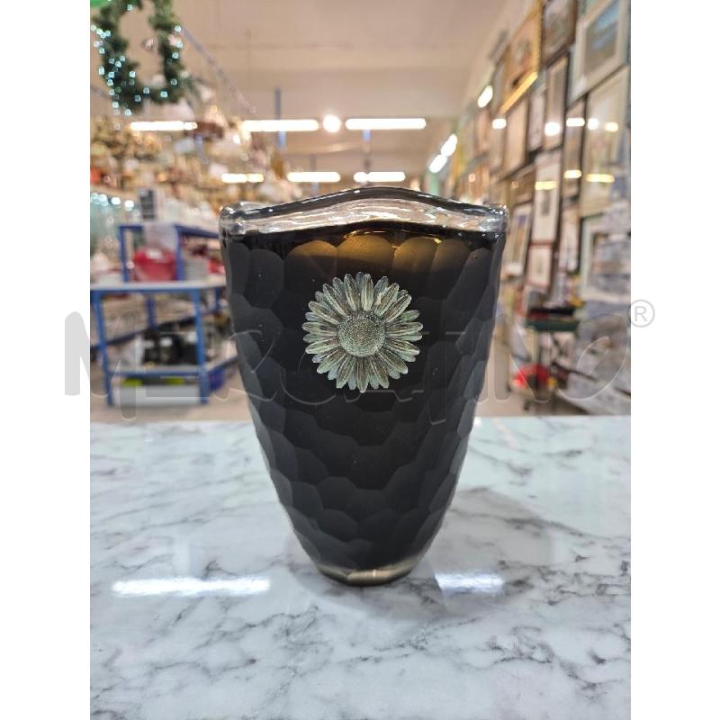 VASO VETRO NERO TRAMA SQUDRETTATA GIRASOLE ARGENTATO | Mercatino dell'Usato Benevento 1