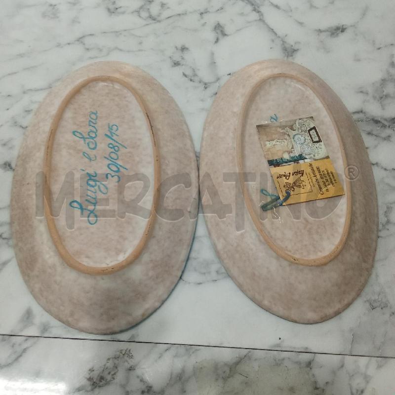 VASSOIETTI OVALI COPPIA TERRACOTTA UCCELLI BORDO AZZURRO KERAPINTA | Mercatino dell'Usato Benevento 3