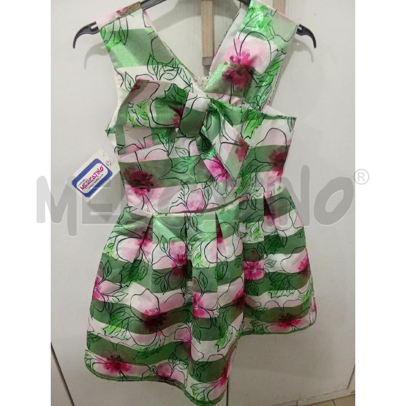 VESTITO BAMBINA BIANCO E VERDE CON FIORI ROSA GAIALUNA | Mercatino dell'Usato Benevento 1