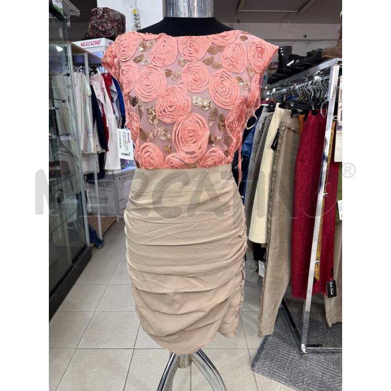 VESTITO DONNA ARRICCIATO ROSA BEIGE CON PAIETTE DORATE LUCY | Mercatino dell'Usato Benevento 1