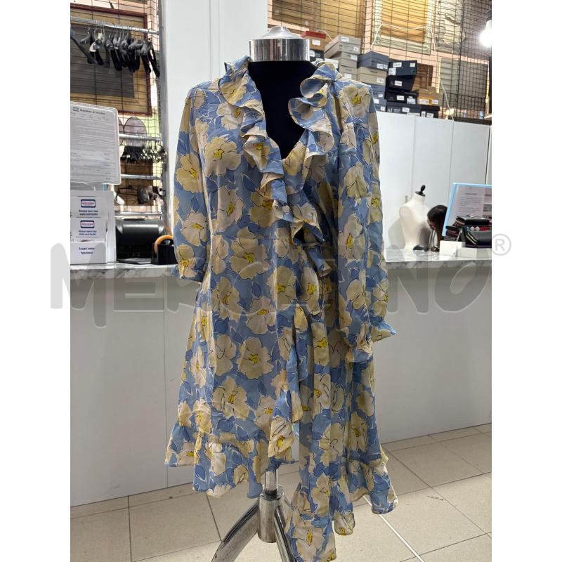 VESTITO DONNA A PORTAFOGLIO AZZURRO CON FIORI GIALLI RIXO | Mercatino dell'Usato Benevento 1