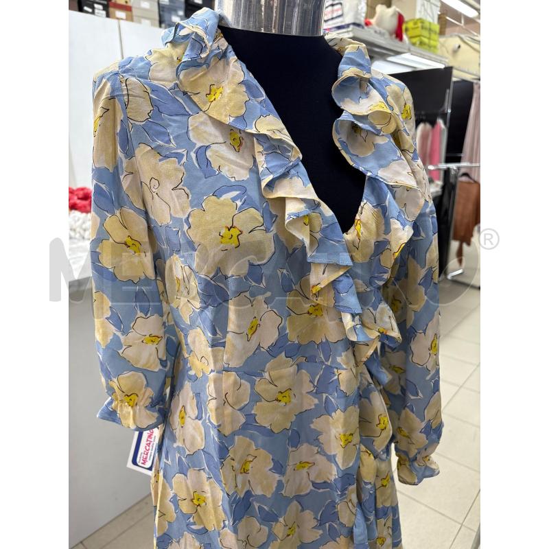 VESTITO DONNA A PORTAFOGLIO AZZURRO CON FIORI GIALLI RIXO | Mercatino dell'Usato Benevento 2