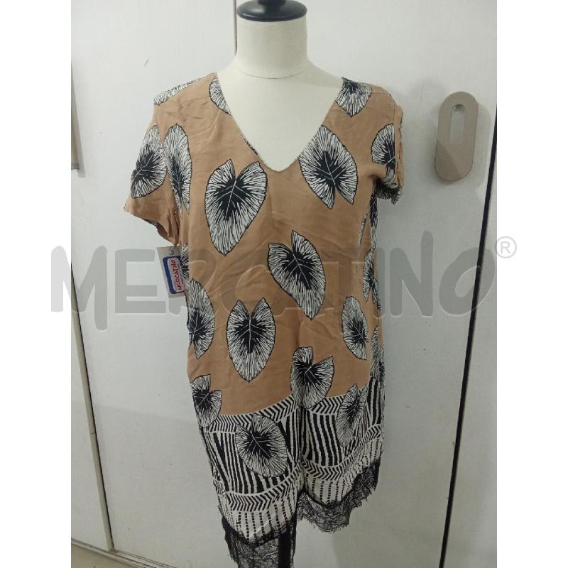 VESTITO DONNA BEIGE DISEGNO FOGLIE BIANCO NERO OLTRE | Mercatino dell'Usato Benevento 1