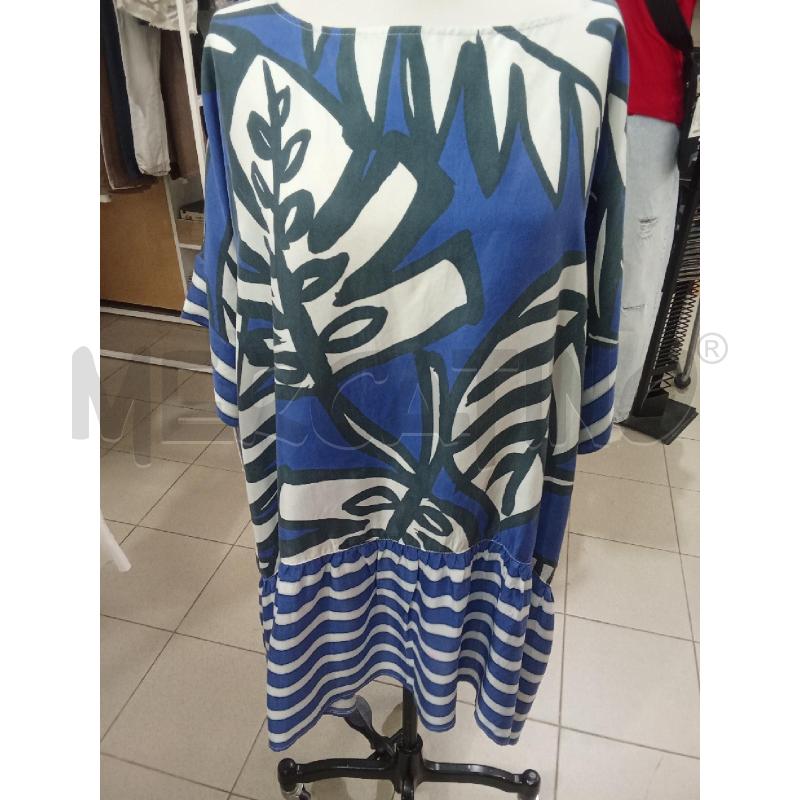 VESTITO DONNA BIANCO BLU FOGLIE NERE BIANCHE ATTEA | Mercatino dell'Usato Benevento 1