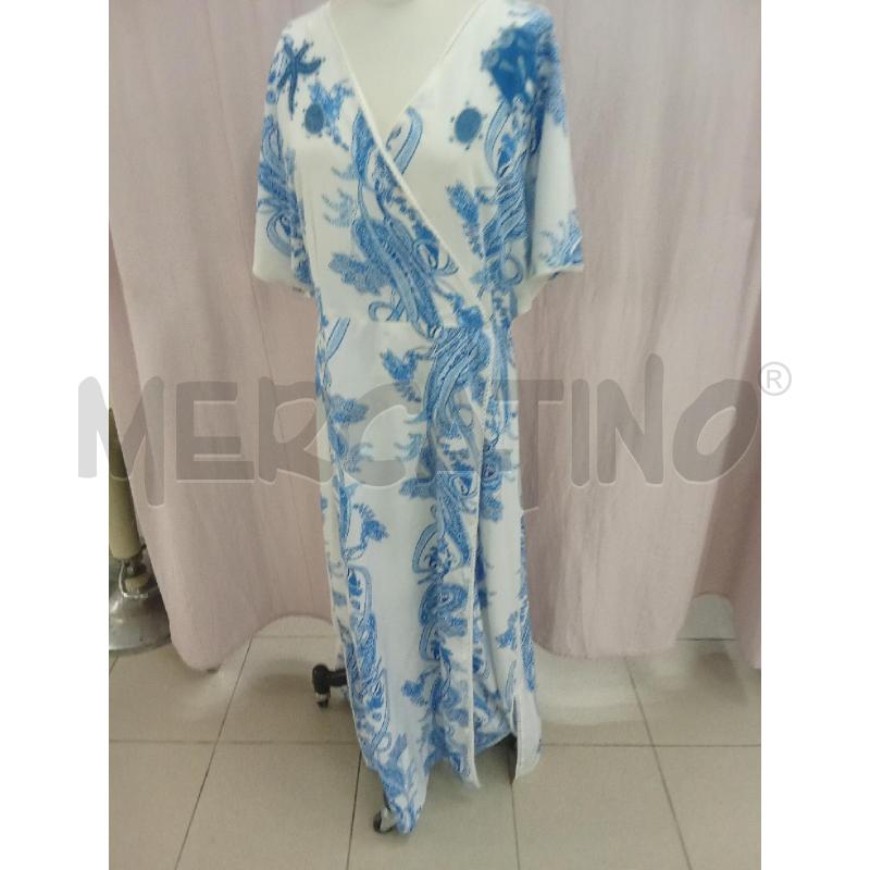 VESTITO DONNA BIANCO E BLU FANTASIA SCOLLATURA INCROCIATA CAMOMILLA | Mercatino dell'Usato Benevento 1