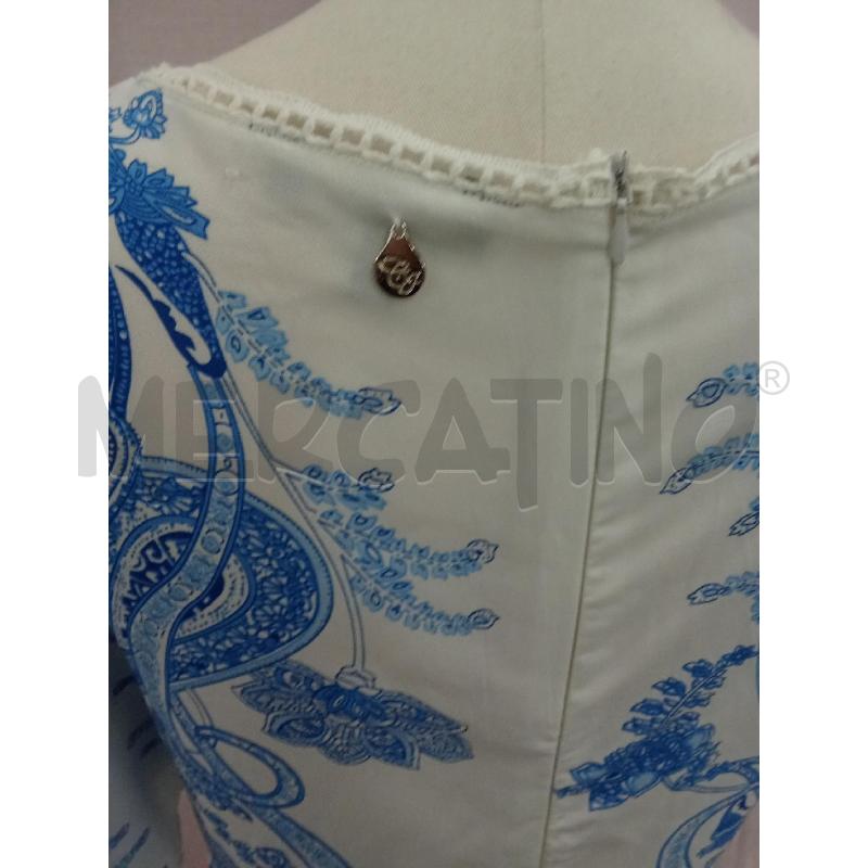 VESTITO DONNA BIANCO E BLU FANTASIA SCOLLATURA INCROCIATA CAMOMILLA | Mercatino dell'Usato Benevento 3
