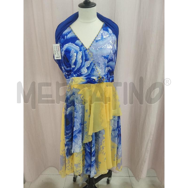 VESTITO DONNA CERIMONIA GIALLO BLU PAOLA FORTI + STOLA | Mercatino dell'Usato Benevento 1