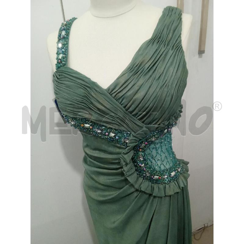 VESTITO DONNA CERIMONIA VERDE ANTILLE CON DECORO PERLINE E STRASS  | Mercatino dell'Usato Benevento 2