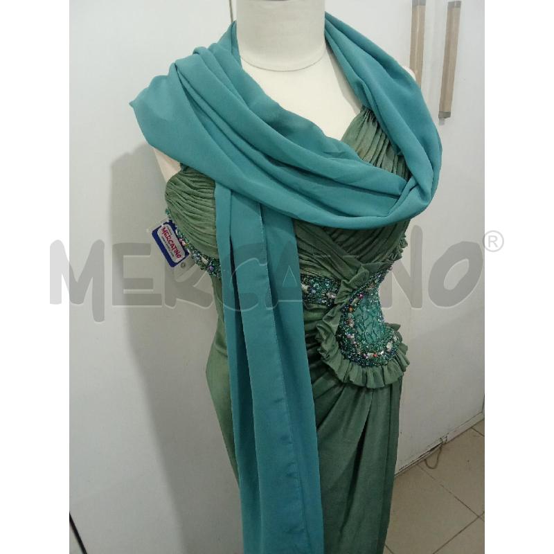 VESTITO DONNA CERIMONIA VERDE ANTILLE CON DECORO PERLINE E STRASS  | Mercatino dell'Usato Benevento 5
