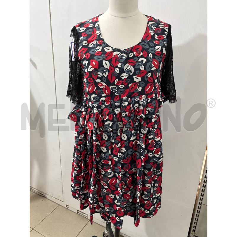 VESTITO DONNA LIUJO STAMPA BACIO ROSSO GRIGIO MANICHE PIZZO | Mercatino dell'Usato Benevento 1