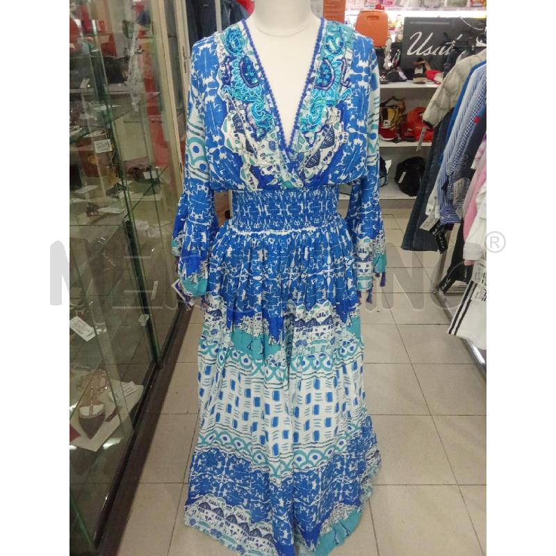 VESTITO DONNA LUNGO BLU  BIANCO ANTICA SARTORIA BY GIACOMO CINQUE SCOLLO V CON CORALLINI | Mercatino dell'Usato Benevento 1