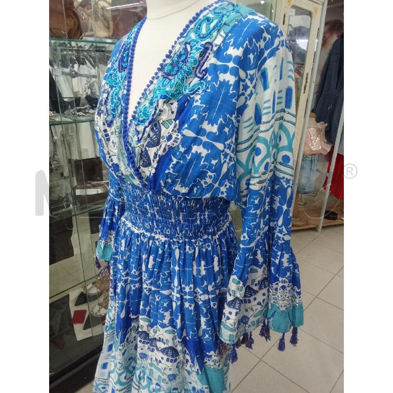 VESTITO DONNA LUNGO BLU  BIANCO ANTICA SARTORIA BY GIACOMO CINQUE SCOLLO V CON CORALLINI | Mercatino dell'Usato Benevento 3