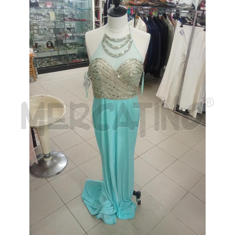 VESTITO DONNA LUNGO CERIMONIA VERDE TIFFANY CON SPACCO E CORPETTO STRASS  | Mercatino dell'Usato Benevento 1
