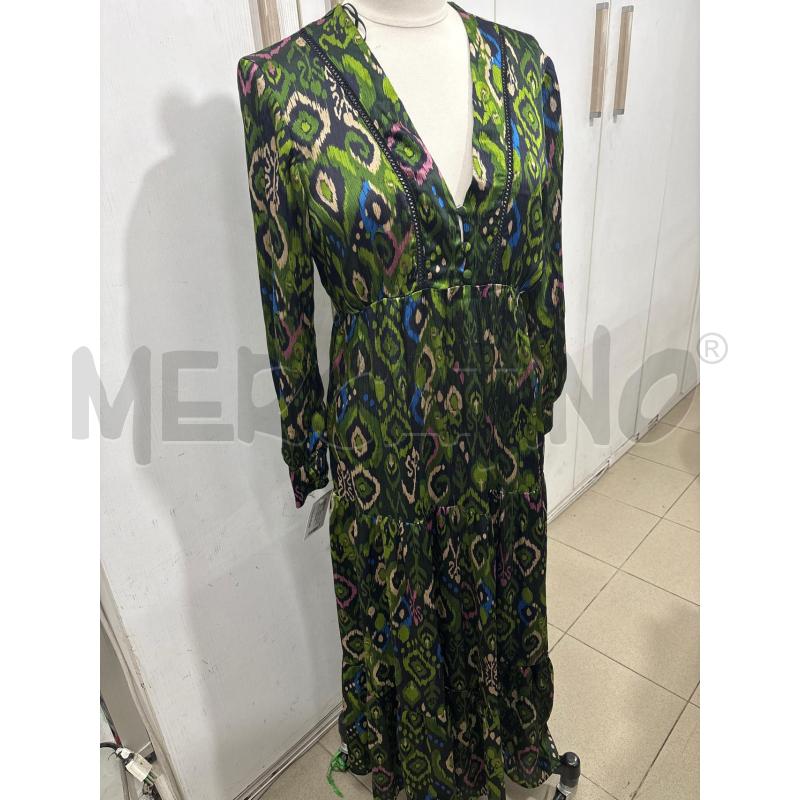 VESTITO DONNA LUNGO FANTASIA VERDE BLU SCOLLO V CON BOTTONI ZARA | Mercatino dell'Usato Benevento 1