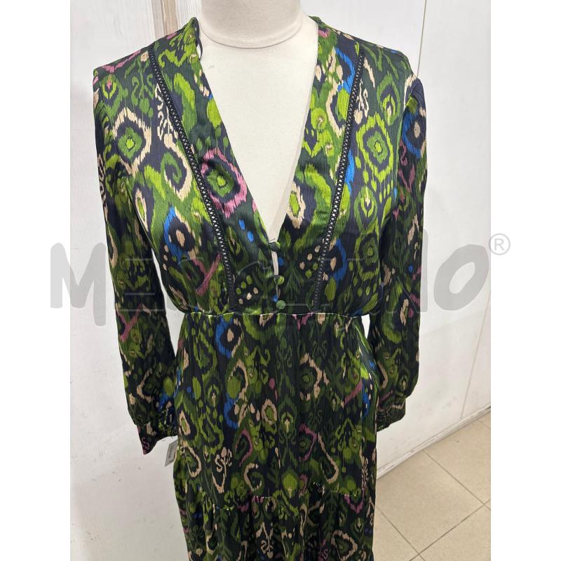 VESTITO DONNA LUNGO FANTASIA VERDE BLU SCOLLO V CON BOTTONI ZARA | Mercatino dell'Usato Benevento 2