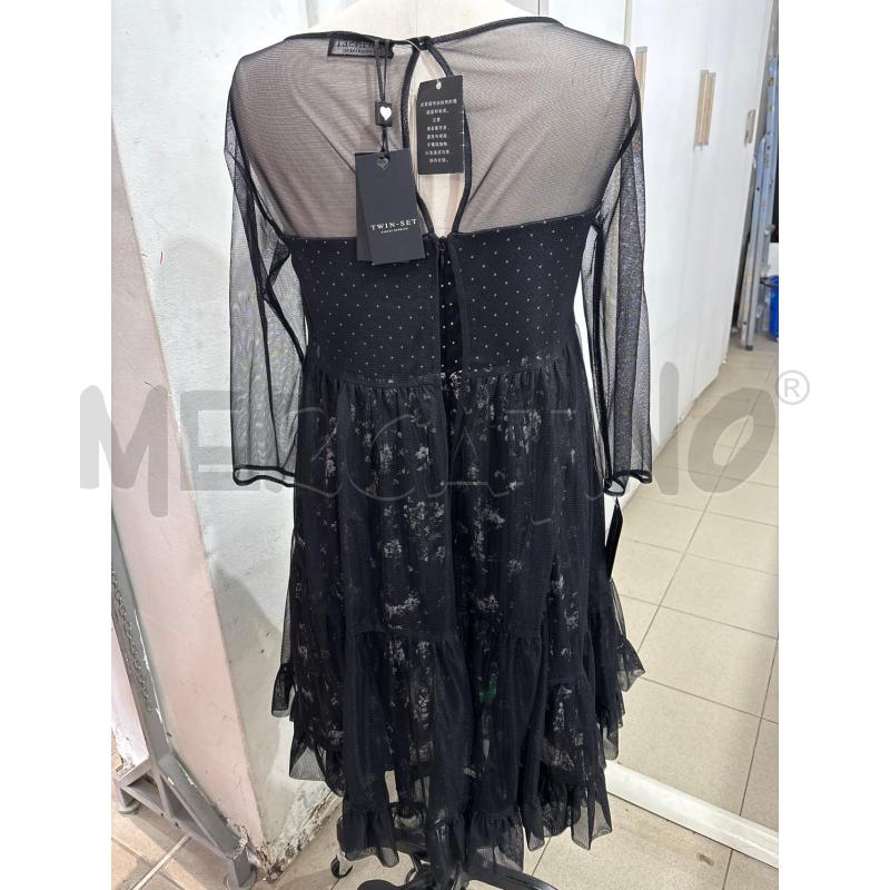 VESTITO DONNA NERO CON MANICHE VELATE SOTTOGONNA FIORELLINI GRIGI TWIN SET | Mercatino dell'Usato Benevento 3