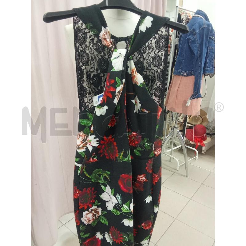 VESTITO DONNA NERO FIORI BIANCO ROSSO TOP INCROCIO CON PIZZO DIETRO LES FILLES | Mercatino dell'Usato Benevento 1