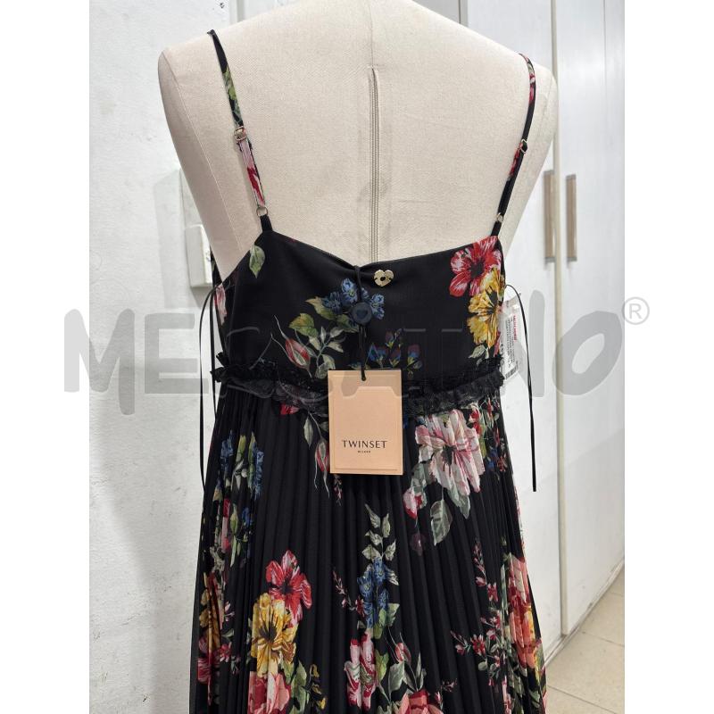 VESTITO DONNA NERO PLISSETTATO CON BRETELLINE FANTASIA FIORI TWINSET | Mercatino dell'Usato Benevento 3