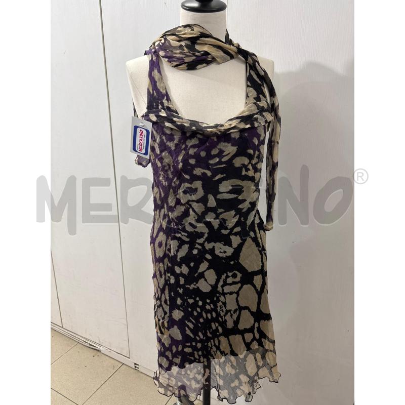 VESTITO DONNA TOYG FANTASIA BEIGE VIOLA CON SCIARPINA COLLO | Mercatino dell'Usato Benevento 1