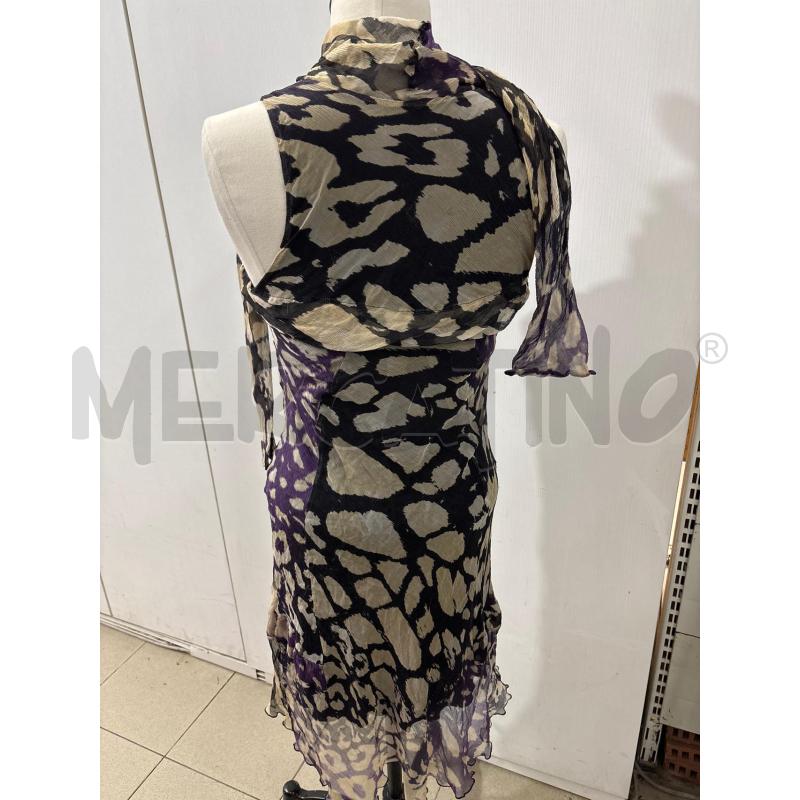 VESTITO DONNA TOYG FANTASIA BEIGE VIOLA CON SCIARPINA COLLO | Mercatino dell'Usato Benevento 3