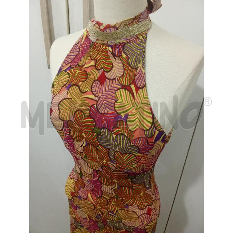 VESTITO DONNA VIOLA GIALLO MULTICOLOR FANATASIA FIORI COLLARINO STRASS ANNA B | Mercatino dell'Usato Benevento 2