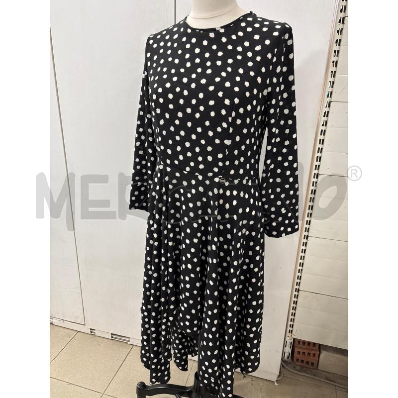 VESTITO DONNA  NERO POIS BIANCHI IRONICA BALZE ASIMMETRICHE | Mercatino dell'Usato Benevento 1