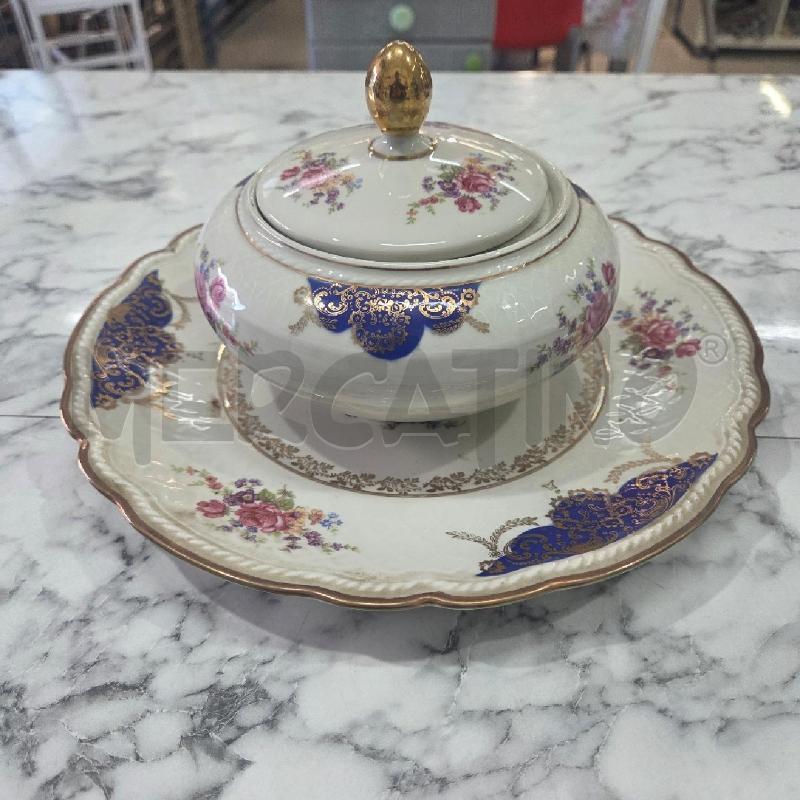 ZUPPIERA CER+PIATTO PORTATA CER BIANCA BLU FIORI | Mercatino dell'Usato Benevento 1