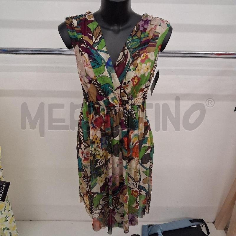 ABITO DONNA VELO BEIGE FIORI VERDI VIOLA  | Mercatino dell'Usato San giorgio del sannio 1