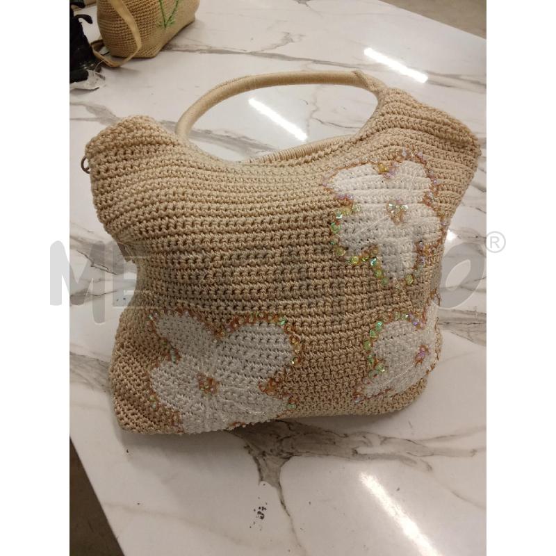 BORSA DONNA BEIGE FIORI BIANCHI PAILETTES  | Mercatino dell'Usato San giorgio del sannio 1