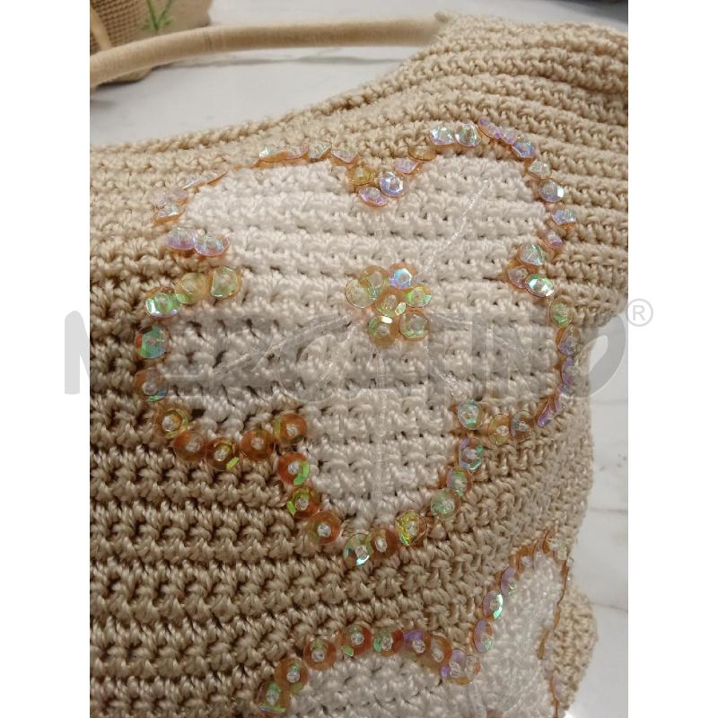 BORSA DONNA BEIGE FIORI BIANCHI PAILETTES  | Mercatino dell'Usato San giorgio del sannio 3