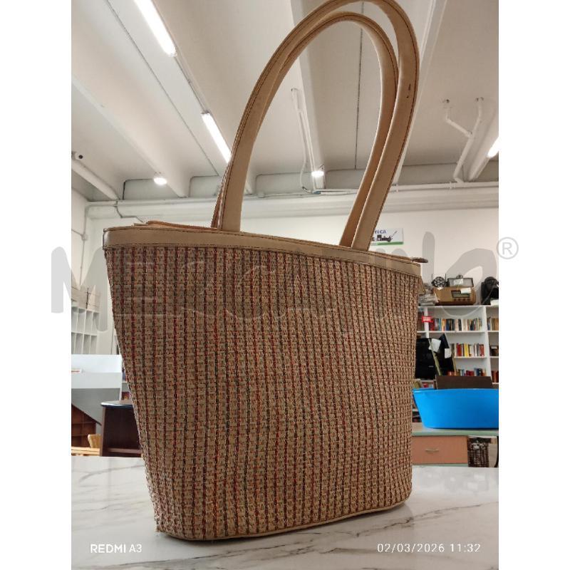 BORSA DONNA BEIGE PAGLIA INTRECCIATA MANICI LUNGHI ABACO | Mercatino dell'Usato San giorgio del sannio 1