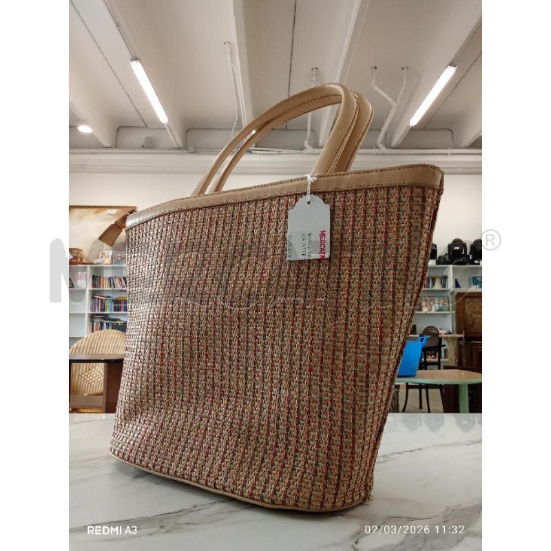 BORSA DONNA BEIGE PAGLIA INTRECCIATA MANICI LUNGHI ABACO | Mercatino dell'Usato San giorgio del sannio 2