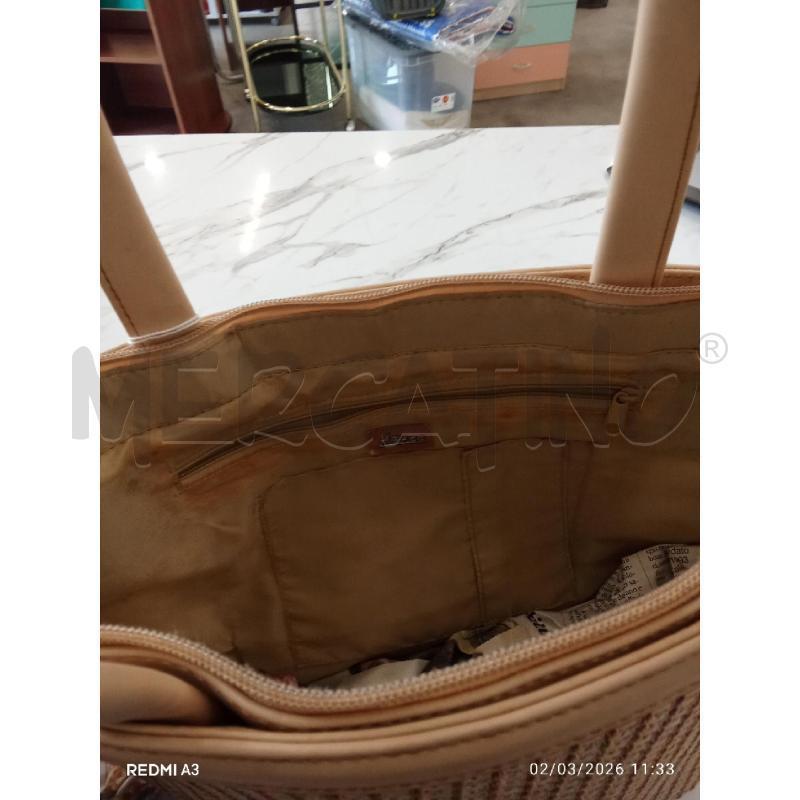 BORSA DONNA BEIGE PAGLIA INTRECCIATA MANICI LUNGHI ABACO | Mercatino dell'Usato San giorgio del sannio 4