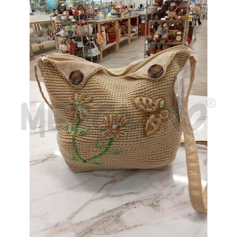 BORSA DONNA BEIGE UNCINETTO FIORI FARFALLE FILO VERDE  | Mercatino dell'Usato San giorgio del sannio 1