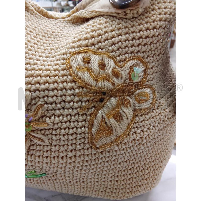BORSA DONNA BEIGE UNCINETTO FIORI FARFALLE FILO VERDE  | Mercatino dell'Usato San giorgio del sannio 2