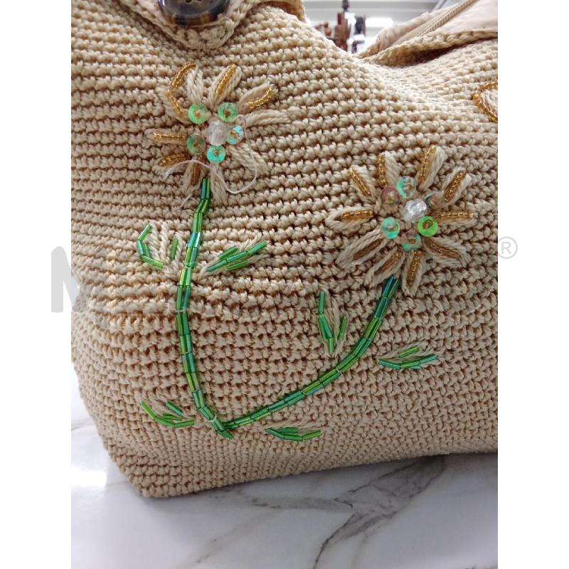 BORSA DONNA BEIGE UNCINETTO FIORI FARFALLE FILO VERDE  | Mercatino dell'Usato San giorgio del sannio 3