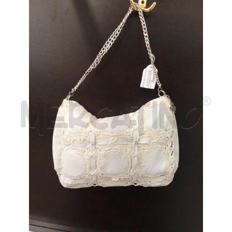 BORSA DONNA BIANCA UNCINETTO MISTO SIMILPELLE SPALLA TRACOLLA ARGENTATA | Mercatino dell'Usato San giorgio del sannio 1