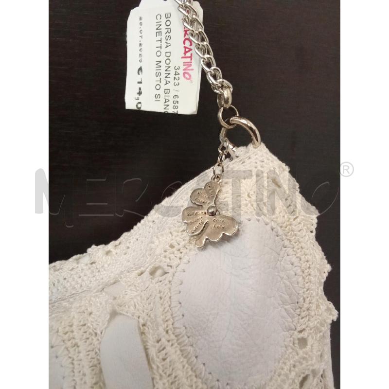 BORSA DONNA BIANCA UNCINETTO MISTO SIMILPELLE SPALLA TRACOLLA ARGENTATA | Mercatino dell'Usato San giorgio del sannio 3