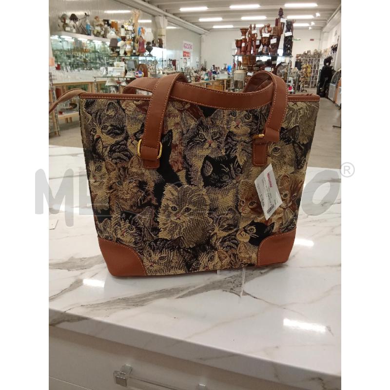 BORSA DONNA MARRONE MANICI A SPALLA FANTASIA GATTI SIGNARE | Mercatino dell'Usato San giorgio del sannio 1