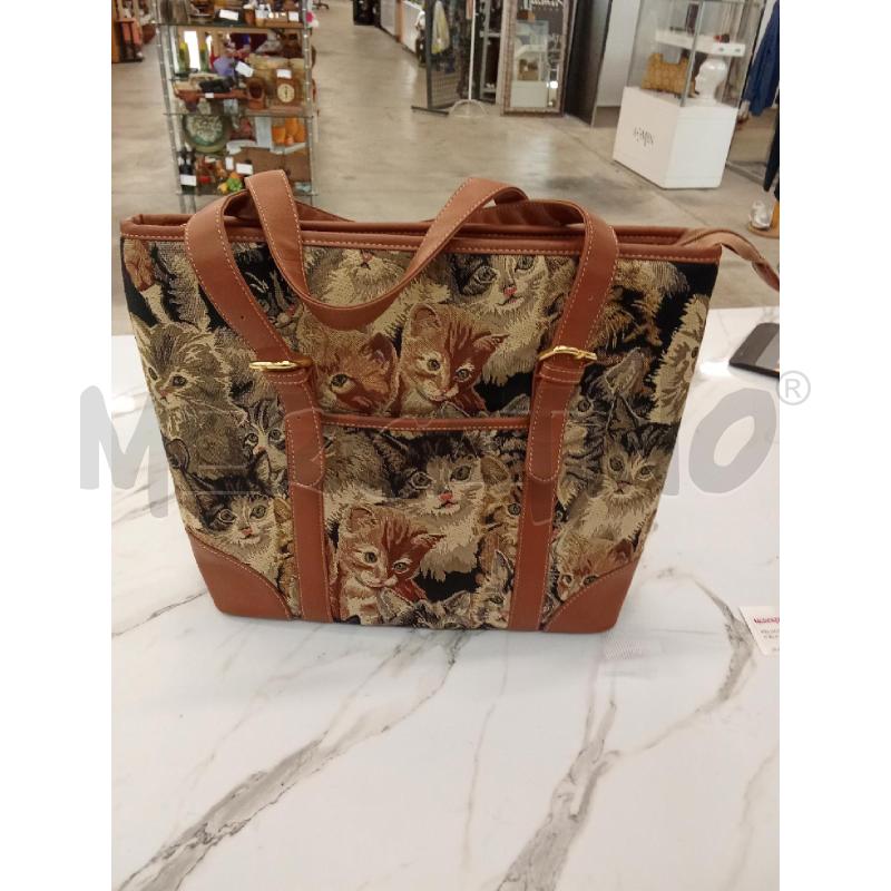 BORSA DONNA MARRONE MANICI A SPALLA FANTASIA GATTI SIGNARE | Mercatino dell'Usato San giorgio del sannio 2