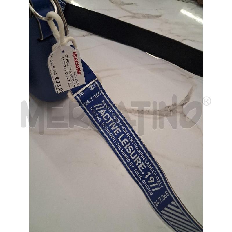 BORSETTA DONNA BLU ELETTRICO CON RIGHE BIANCHE MINI O BAG | Mercatino dell'Usato San giorgio del sannio 2