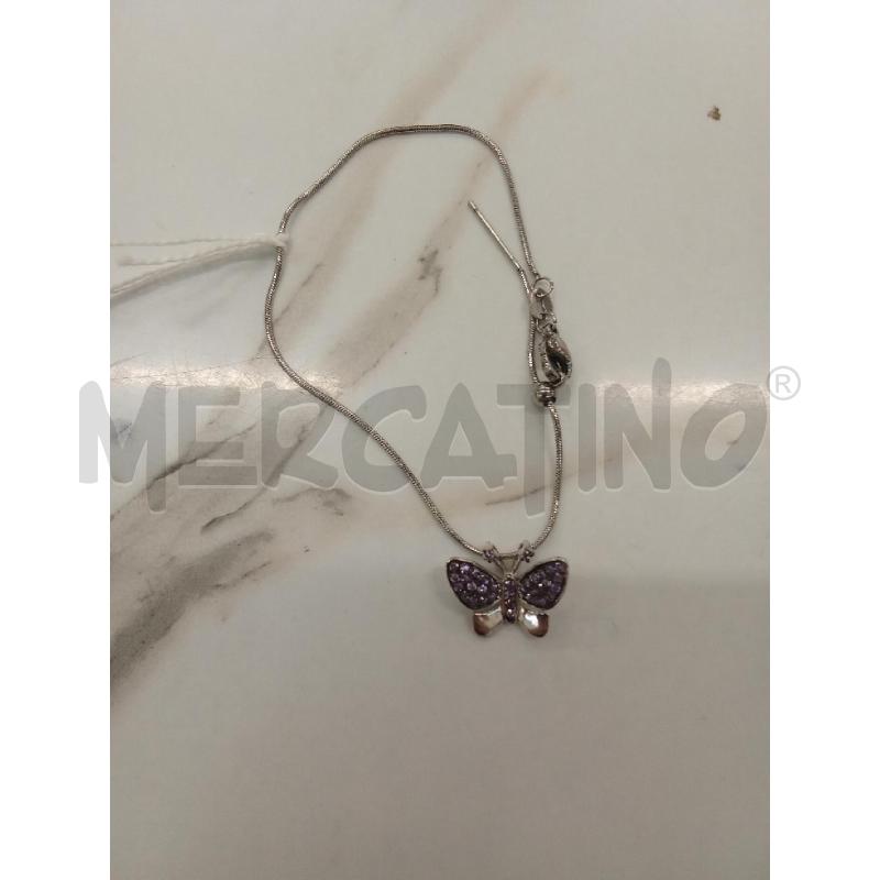 BRACCIALE ARGENTATO CIONDOLO FARFALLA STRASS VIOLA  | Mercatino dell'Usato San giorgio del sannio 1