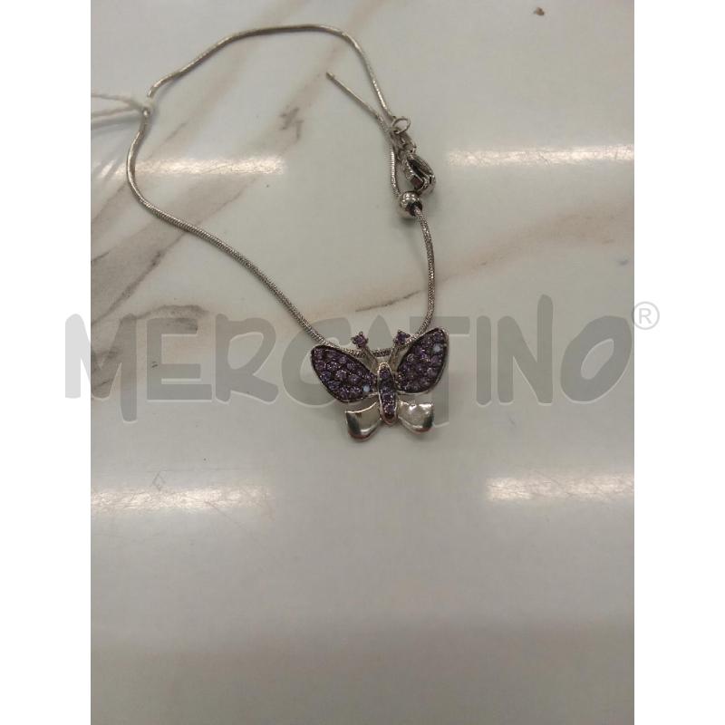 BRACCIALE ARGENTATO CIONDOLO FARFALLA STRASS VIOLA  | Mercatino dell'Usato San giorgio del sannio 2