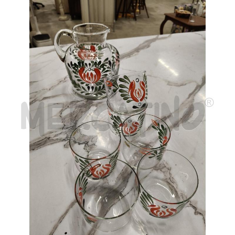 BROCCA + BICCHIERI DISEGNO TULIPANO STILIZZATOA MANO  | Mercatino dell'Usato San giorgio del sannio 3