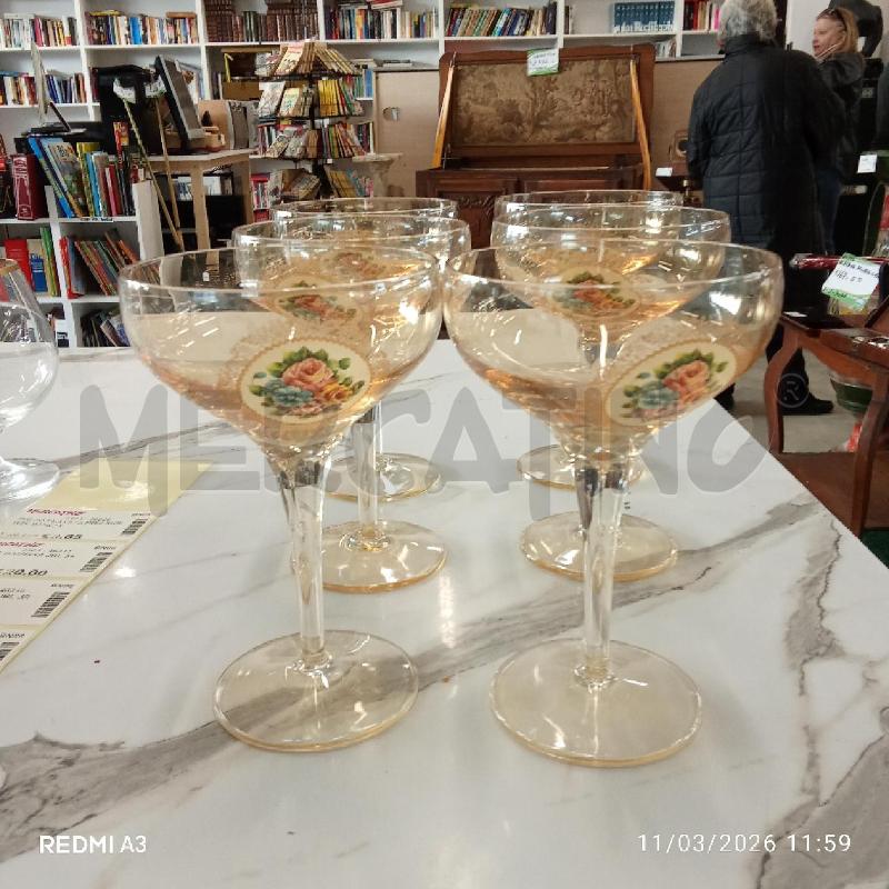 CALICI PZ. 6 VETRO AVORIO FIORI | Mercatino dell'Usato San giorgio del sannio 1