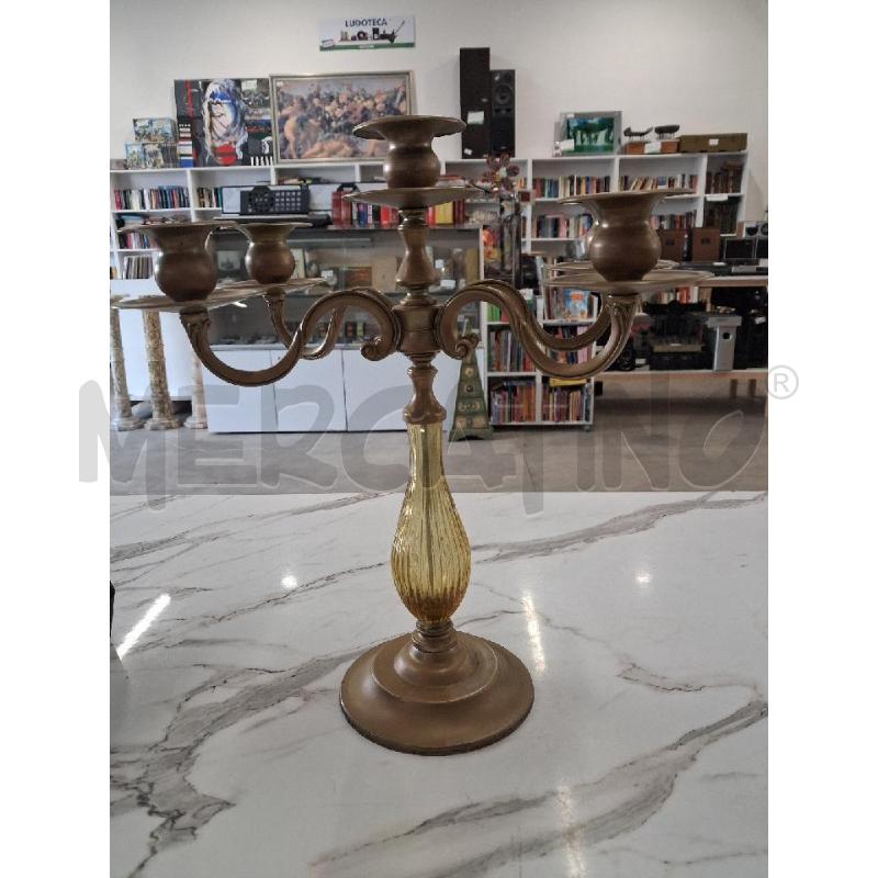 CANDELABRO METALLO DORATO VETRO  | Mercatino dell'Usato San giorgio del sannio 1