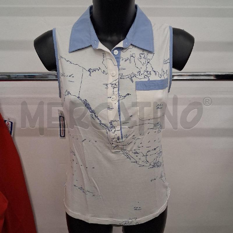 CANOTTA DONNA BIANCA PRIMA CLASSE COLLETTO AZZURRO  | Mercatino dell'Usato San giorgio del sannio 1