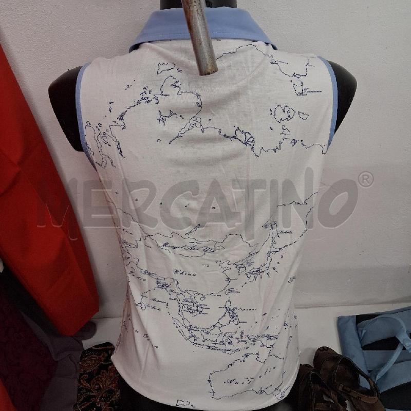 CANOTTA DONNA BIANCA PRIMA CLASSE COLLETTO AZZURRO  | Mercatino dell'Usato San giorgio del sannio 4
