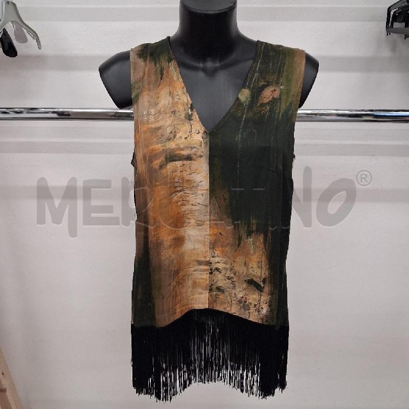 CANOTTA DONNA VERDE ARANCIONE FRANGE NERE PIAZZA DELLA SCALA | Mercatino dell'Usato San giorgio del sannio 1