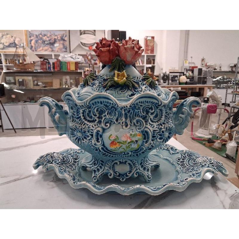 CENTROTAVOLA CERAMICA AZZURRO FIORI  | Mercatino dell'Usato San giorgio del sannio 1